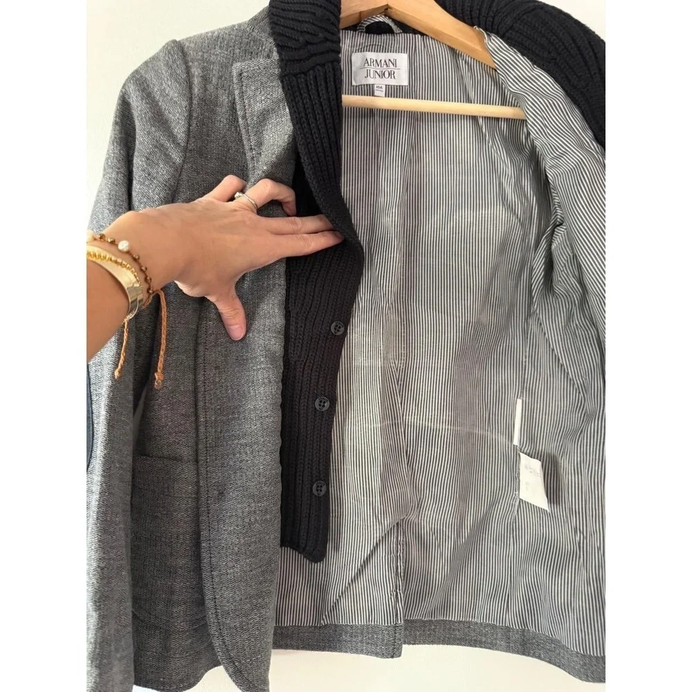 Armani Junior Boys Blazer Coat size 10 Grey Black Classic Elbow Patches Designer